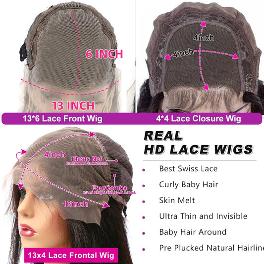 250% 30-36inch Body Wave 13x6 Hd Frontal Human Hair Pre-plucked Lace Brazilian Remy 13x4 Front Wig 4x4 Closure With Hd Full Lace