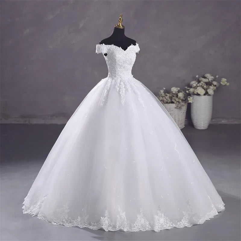 Ashley Gloria Pure White Wedding Dresses Elegant Boat Neck Ball Gown Simple Vestido De Noiva Plus Size Robe De Mariee