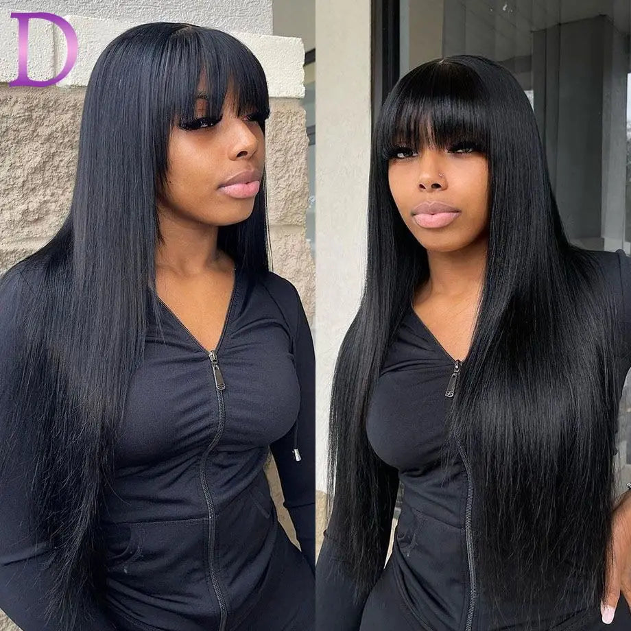 Straight 3X1 Middle Part Lace Realistic Look Fake Scalp Wig Brazilian Wig Straight Fringe Human Hair With Bangs For Women