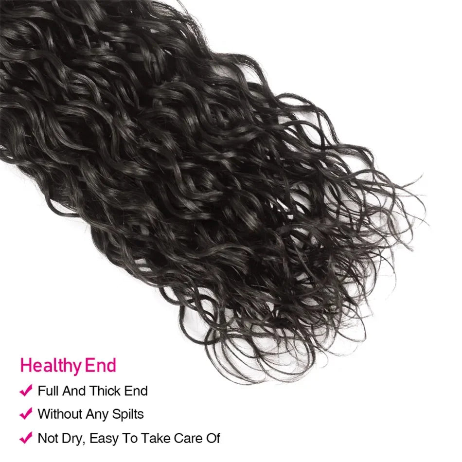 UNice Hair Water Wave 3/4 Bundles with 13x4 Lace Frontal Virgin Human Hair Bundles Can Make 250% Water Wave Lace Fro Wig