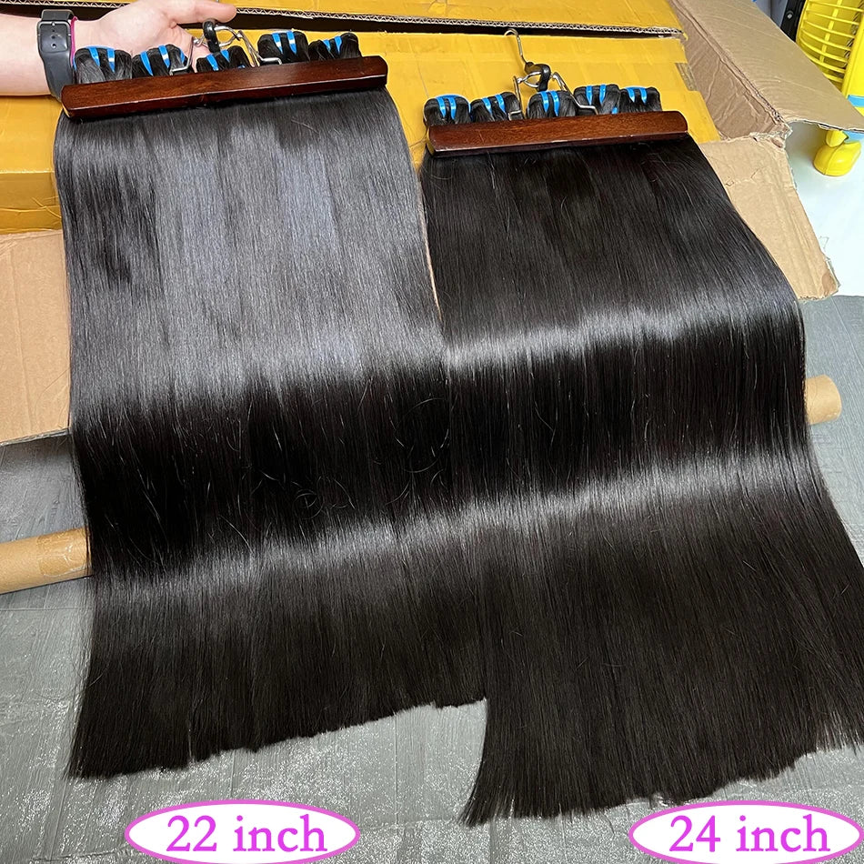 15A Bone Straight Super Double Drawn Human Hair Bundles Weave Raw Virgin Hair Extensions #1b Natural Color Can Dye #613 Color