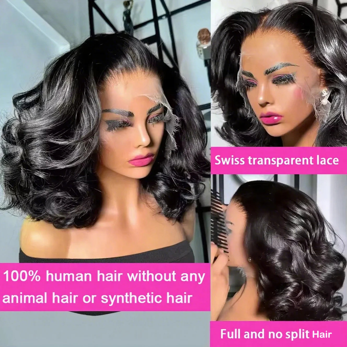 250% 13x4 Bouncy Curly Short Bob Body Wave Human Hair Wigs Hd Transparent Lace Frontal Wig Curly Hair Short Bob Wigs For Women