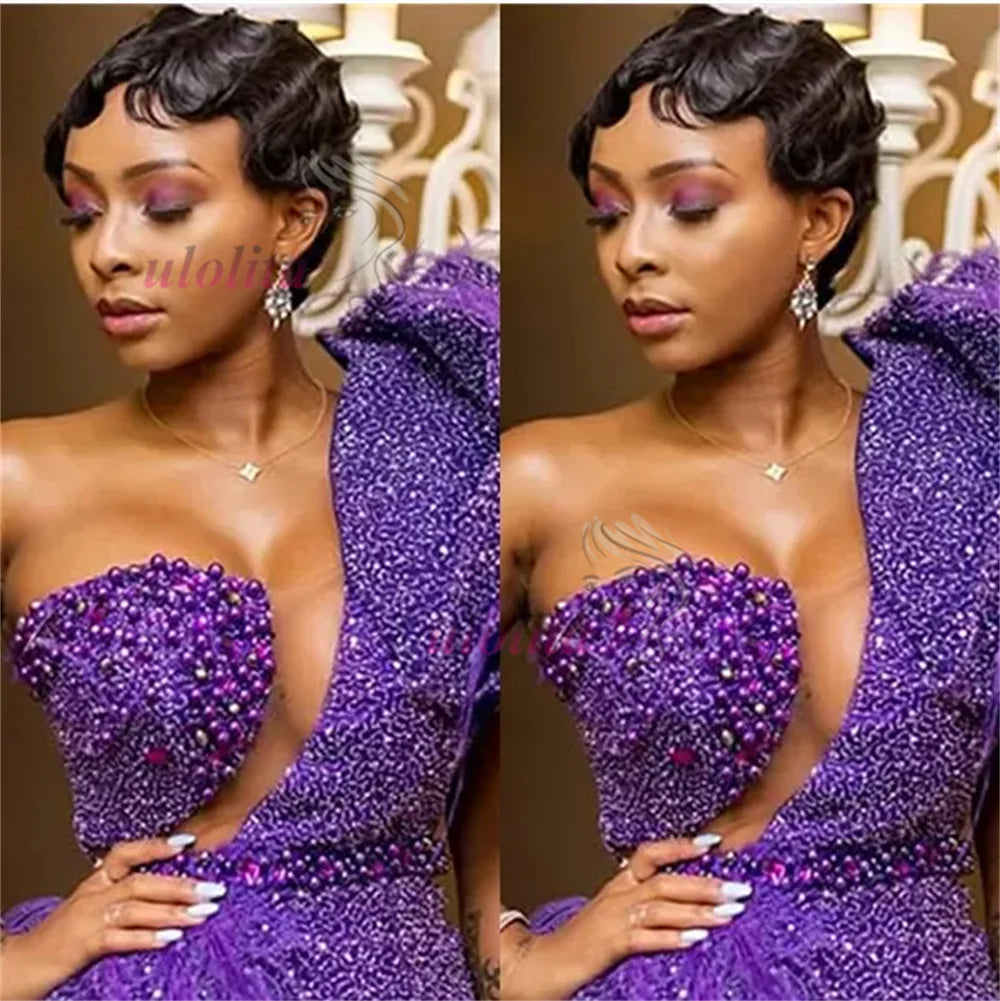 Pixie Cut Finger Wave Short Bob Wigs For Black Women Human Hair Ocean Wave Short Indian Human Hair Wig 13X1 Lace Front wigs