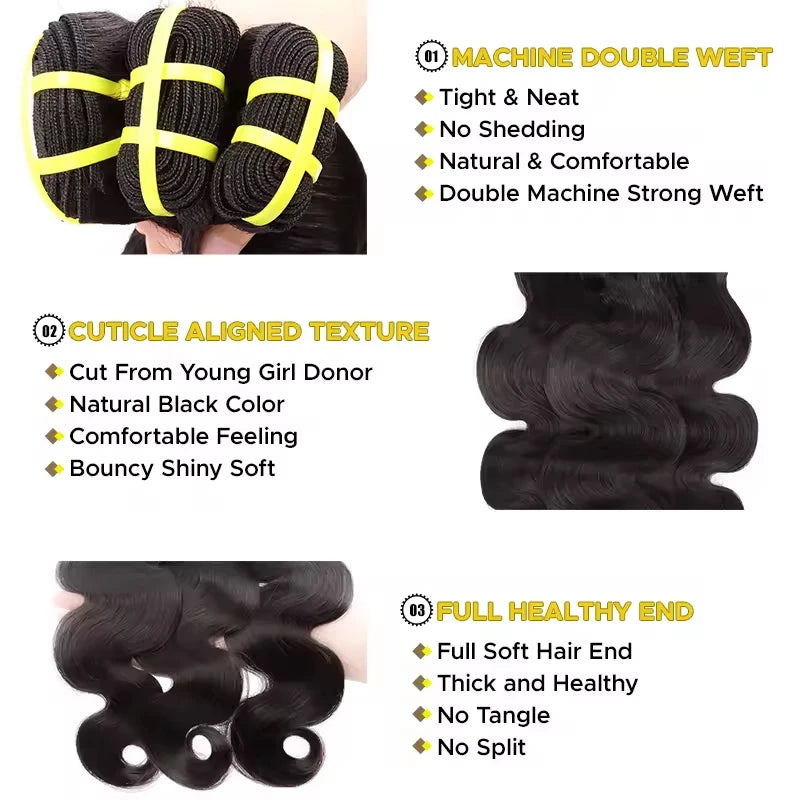 GDYLuxury 12A Grade Body Wave Bundles 100% Human Hair Bundles Human Hair Raw virgin Hair Extensions For Women Unprocessed Hair