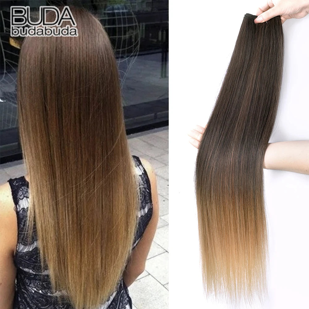 26Inch Synthetic Straight Hair Weave Hair Bundles 150g Natural Long Hair Extensions Yaki Straight Hair Weaving For Women Fake