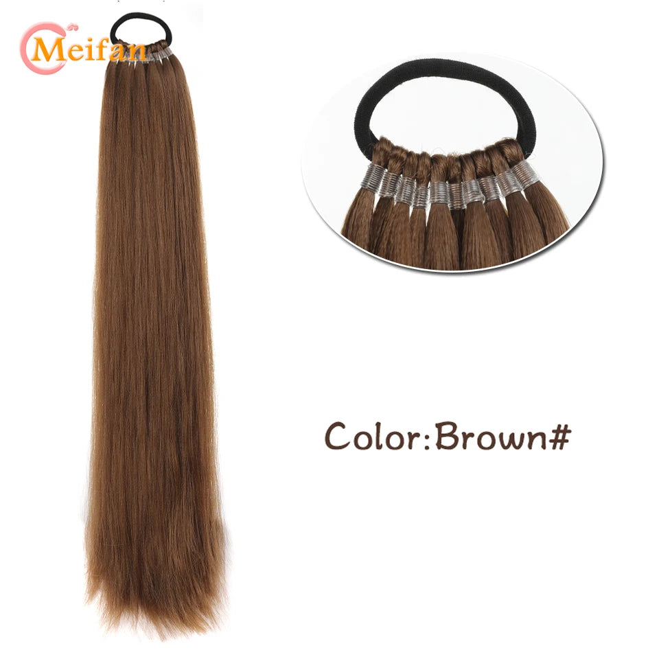 MEIFAN 18-32Inch Long Straight Ponytail Extension with Elastic Tie Natural Soft Fake Pony Tail Synthetic DIY Ponytail Hairpiece