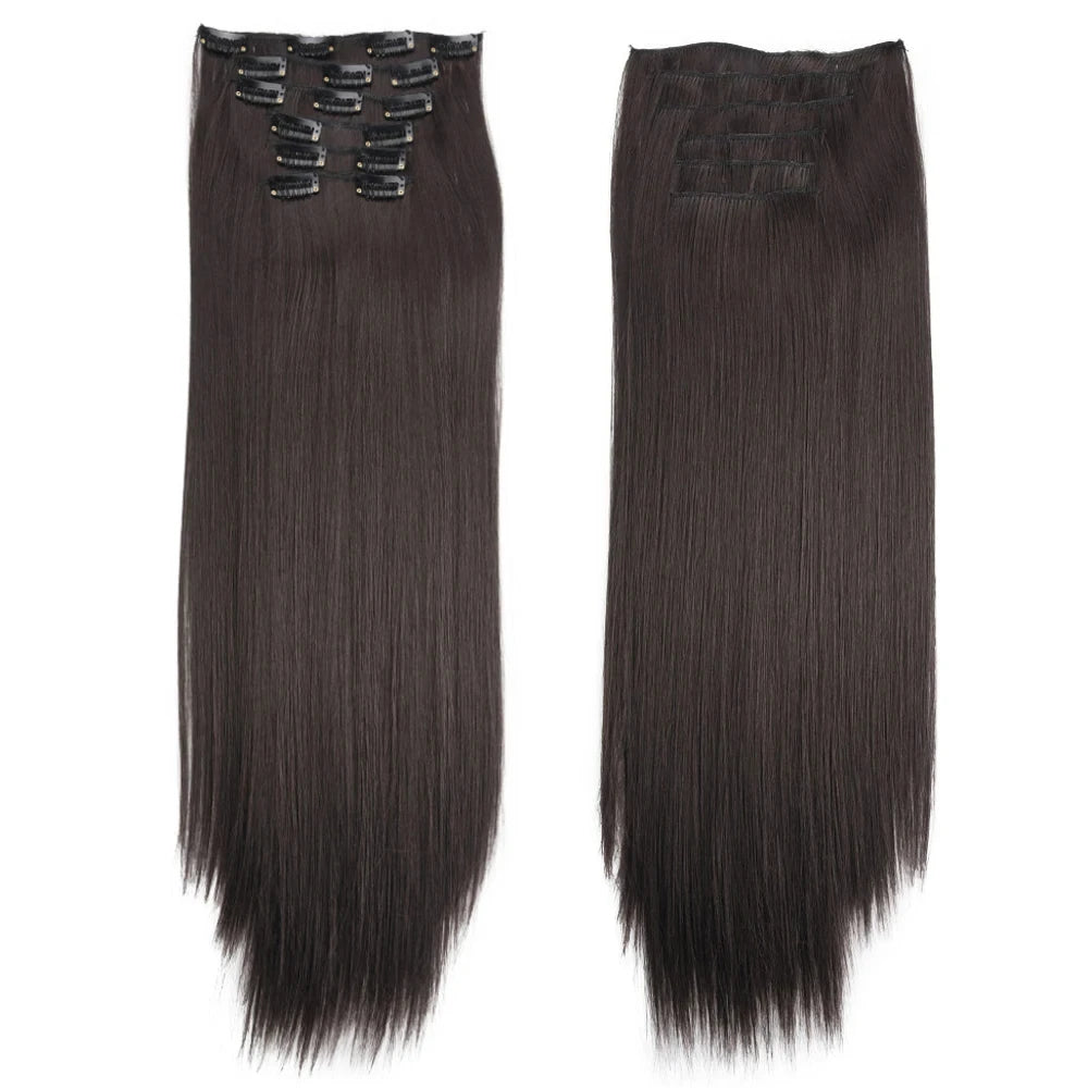 Clip in Hair Extensions Synthetic 24Inch Long Invisible Natural Straight 6 PCS Thick Seamless Clip on Hair Extensions for Women