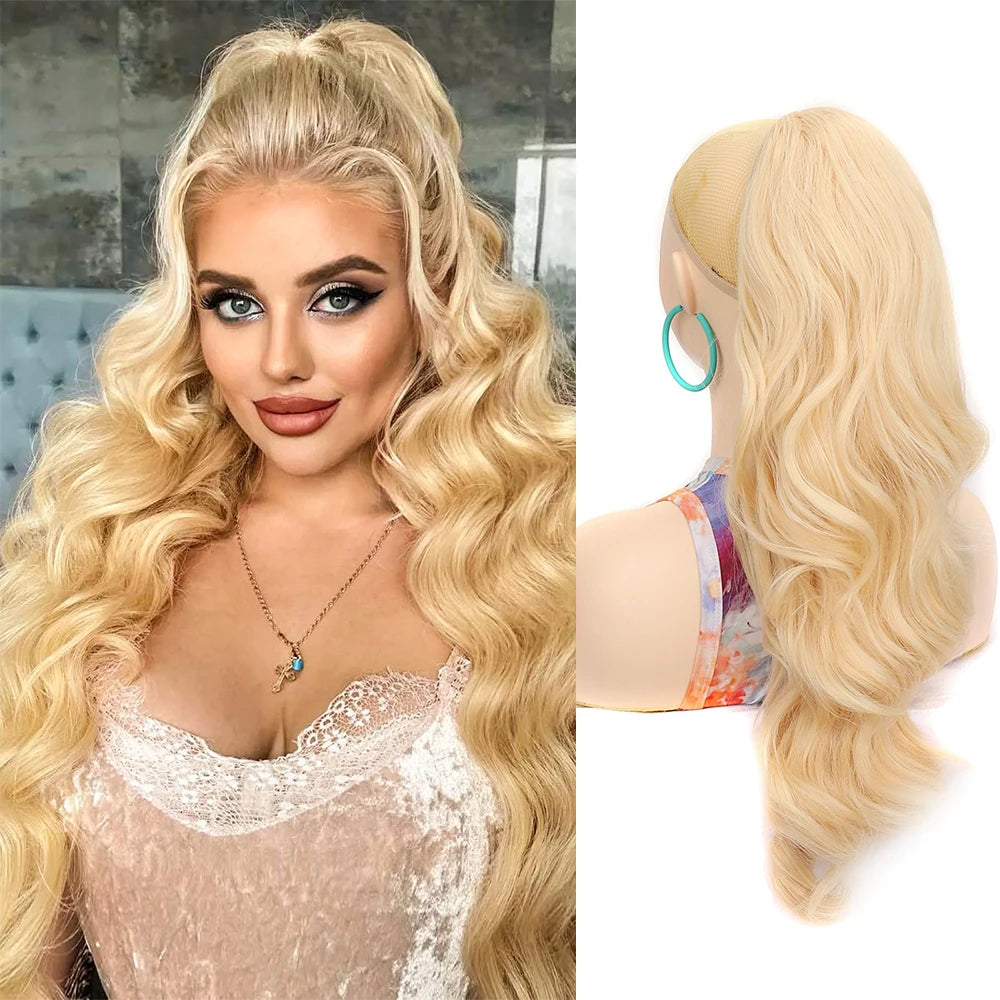 Ponytail Extension 24Inch Long Natural Wavy Drawstring Pony tail for Women Synthetic Heat Resistant Hairpiece for Daily Use part