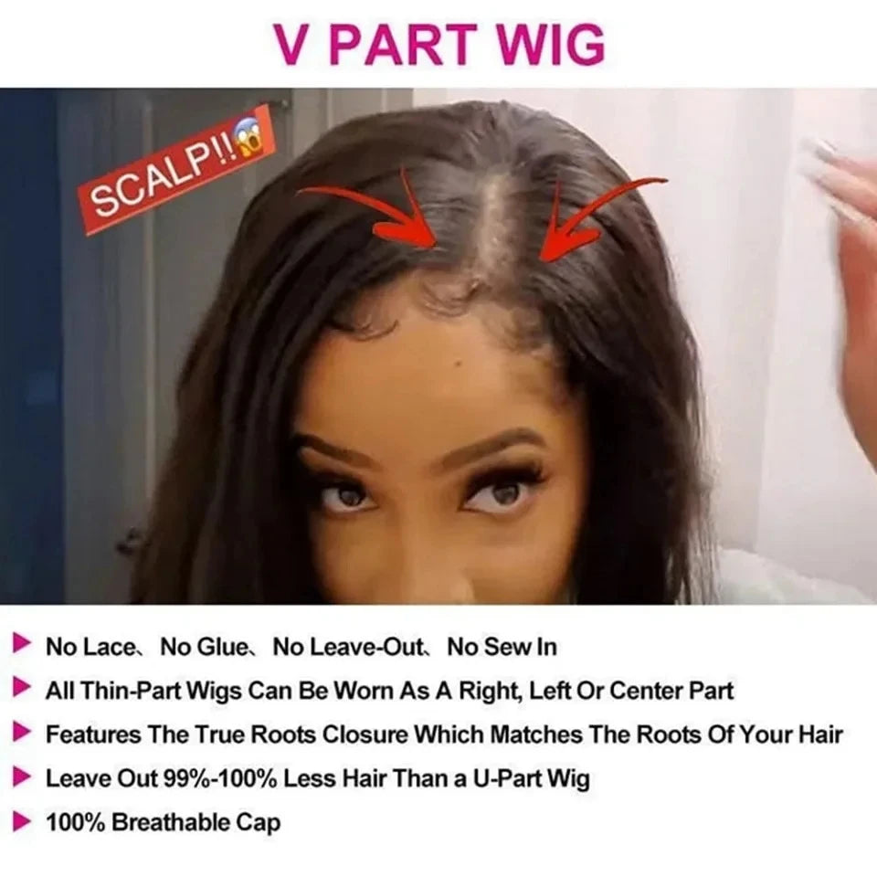 250 Density Straight Hair V part Wig 16-34Inches Upgrade Brazilian Glueless Wigs For Women 100% Human Hair Head Clip In Half Wig