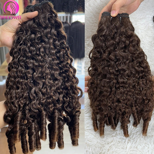Chocolate Brown Vietnames Curly Hair Bundles 12A Double Drawn Bundles Virgin Remy Hair Extensions Color #4 Curly Bundle