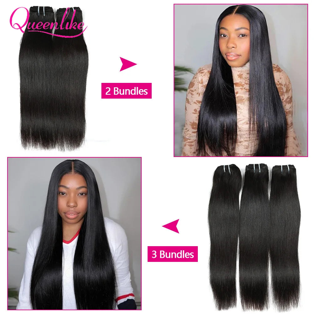 Queenlike 15A Super Double Drawn Vietnamese Raw Bone Straight Human Hair Bundles 20 22 24 inch Top Bundles Human Hair Extensions