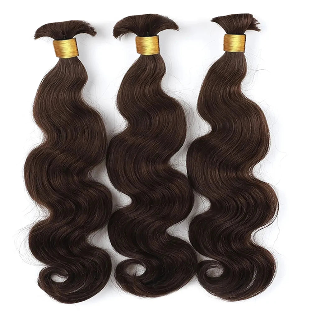 Body Wave Bulk Hair For Braiding Dark Brown #2 Hair Bundle Raw Indian Hair 100% Unprocessed Human Hair Extensions 100G Hair Bulk
