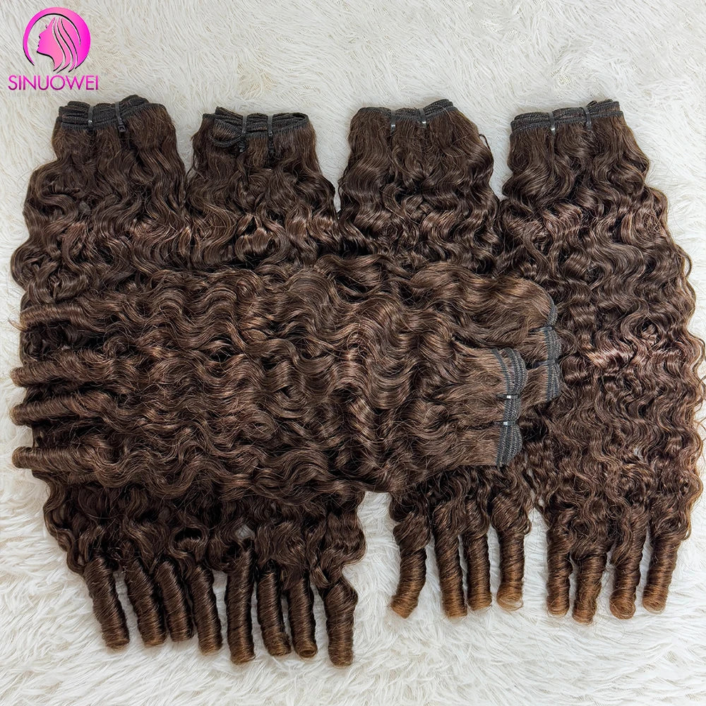 12A Burmese Curly Bundles Brown Pixie Curls Raw Hair 100% Human Hair Natural Curly Hair Weave Hair Extensions For Women Color #4