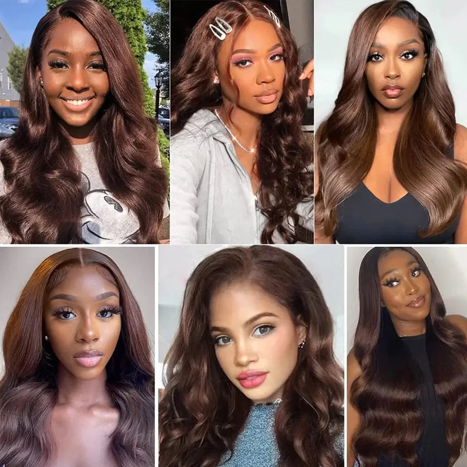 Brown Body Wave Bundles Human Hair Brazilian Hair Weave Bundles 1/3/4 PCS Human Hair Bundles #4 Brown 100% Remy Hair Extensions