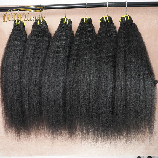 Raw Kinky Straight Hair Bundles 100% Human Hair Weave Bundles 1/2/3 Yaki Bundles Brazilian Raw Human Hair Extensions Thick End