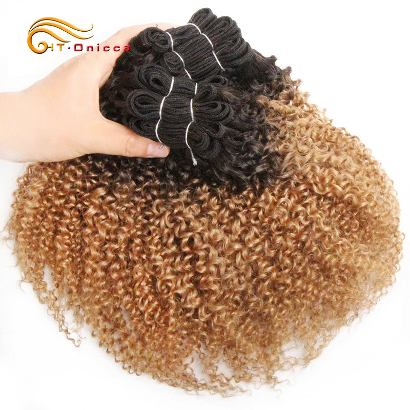 6Pcs/Lot Peruvian Curly Bundles Jerry Curl Double Drawn Human Hair Remy Funmi Hair T1B 30 99J Colored Hair Extension