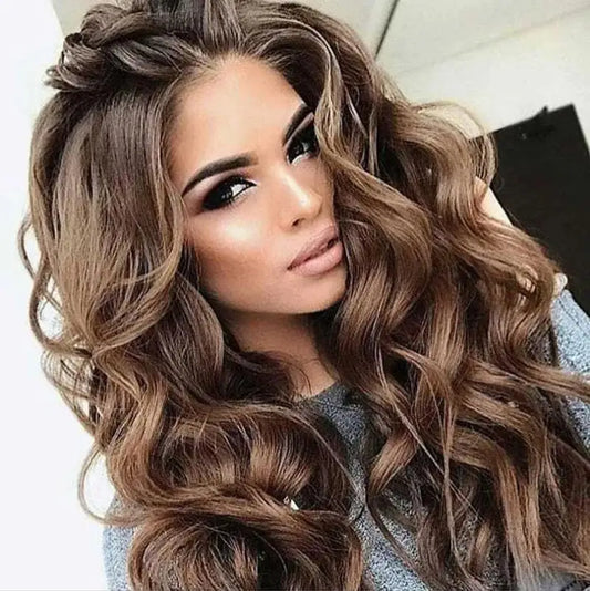 SuQ Classic Curly Wig Hair Synthetic Natural For Women Cosplay Brown WIth Blonde Heat Resistant Daily Wigs