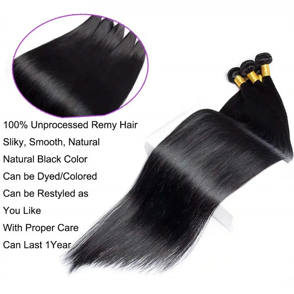 Straight Bundles with Frontal Brazilian 100% Virgin Human Hair 3 Bundles with 13x4 Lace Frontal Brown 4 Color Straight 3 Bundles
