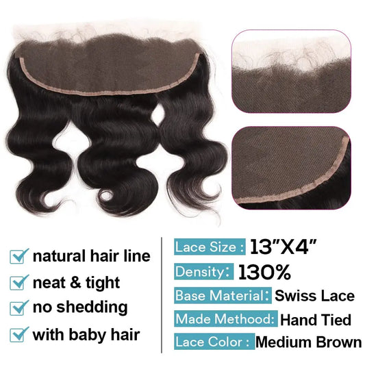 Body Wave 3 Bundles Human Hair With Frontal 13x4 Transparent Lace Frontal 100% Natural Human Hair Extensions Brazilian Real Hair