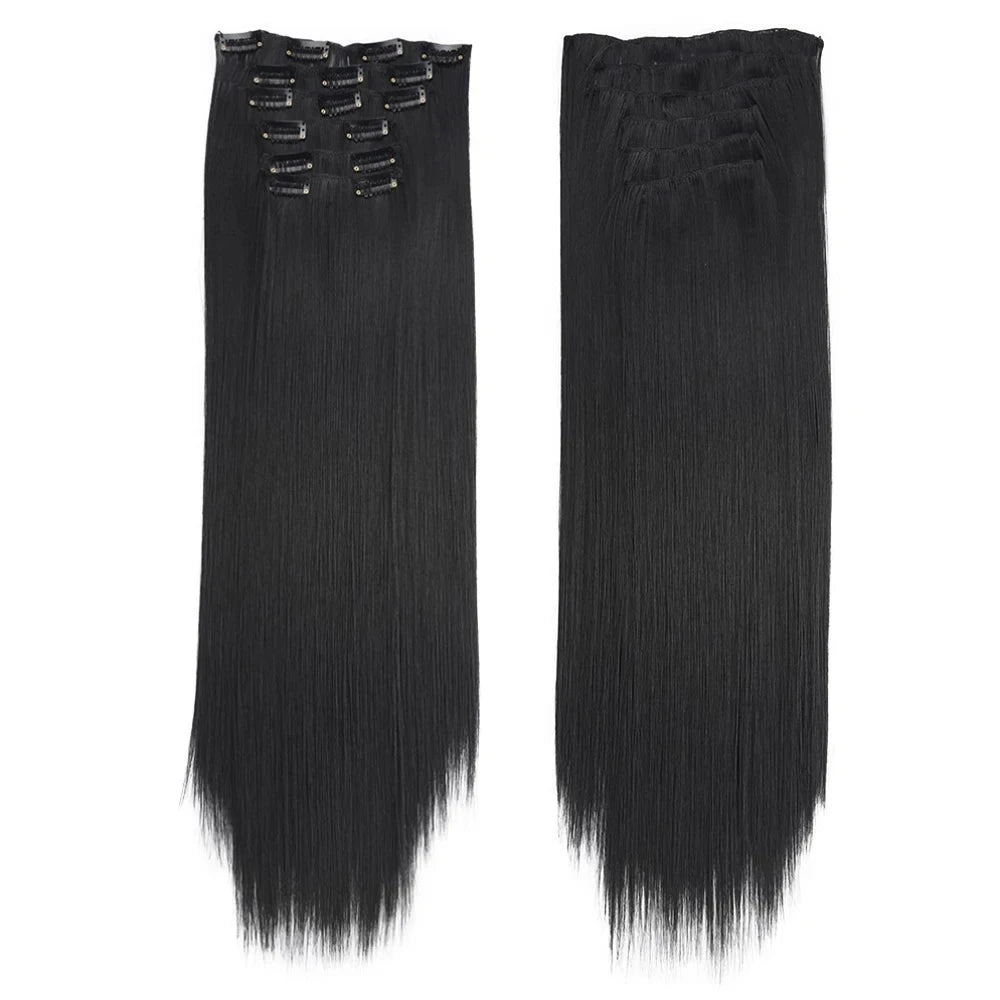Clip in Hair Extensions Synthetic 24Inch Long Invisible Natural Straight 6 PCS Thick Seamless Clip on Hair Extensions for Women