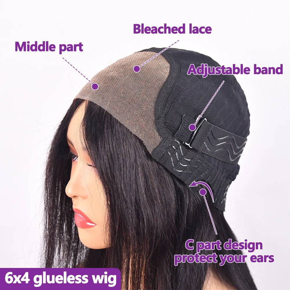 6X4 Glueless Wig Human Hair 4X4 Ready to Wear Wigs Straight Lace Frontal Wig Pre Cut Pre Plucked Ready to Go Wig 3 Days Delivery