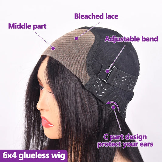6X4 Glueless Wig Human Hair 4X4 Ready to Wear Wigs Straight Lace Frontal Wig Pre Cut Pre Plucked Ready to Go Wig 3 Days Delivery