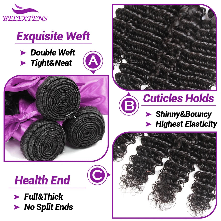 20 22 24 inch Deep Wave Hair Bundles with Closures 12A Raw Hair Long Thick Deep Curly Human Hair Bundles with 4x4 Lace Closure
