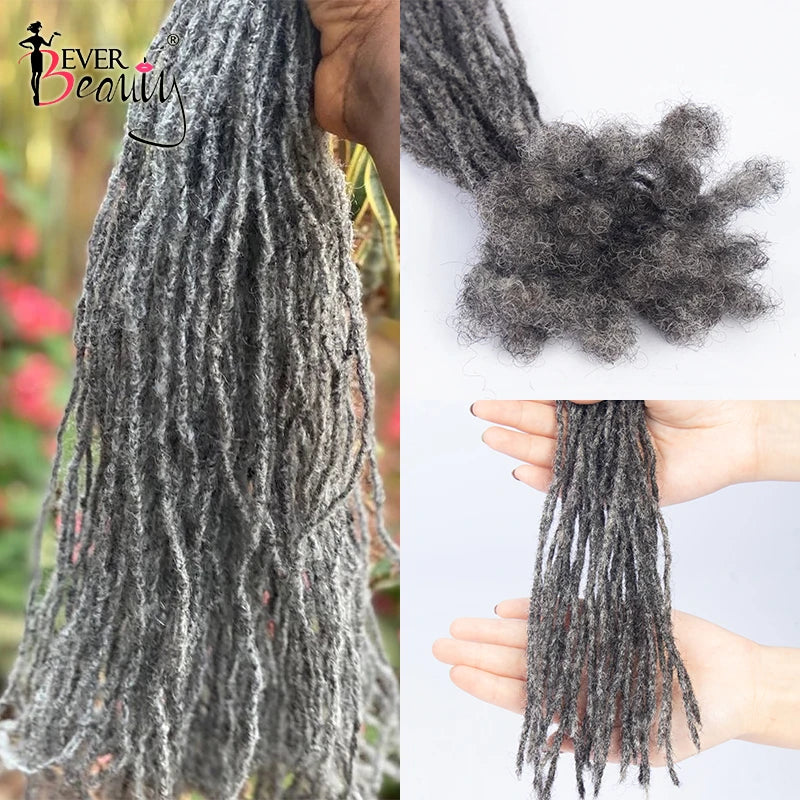 Dreadlocks Human Hair Strand Salt And Pepper Microlocks Bulk Crochet Braid Hair Loc Extension 0.2cm Kinky Curly Braiding Bundles