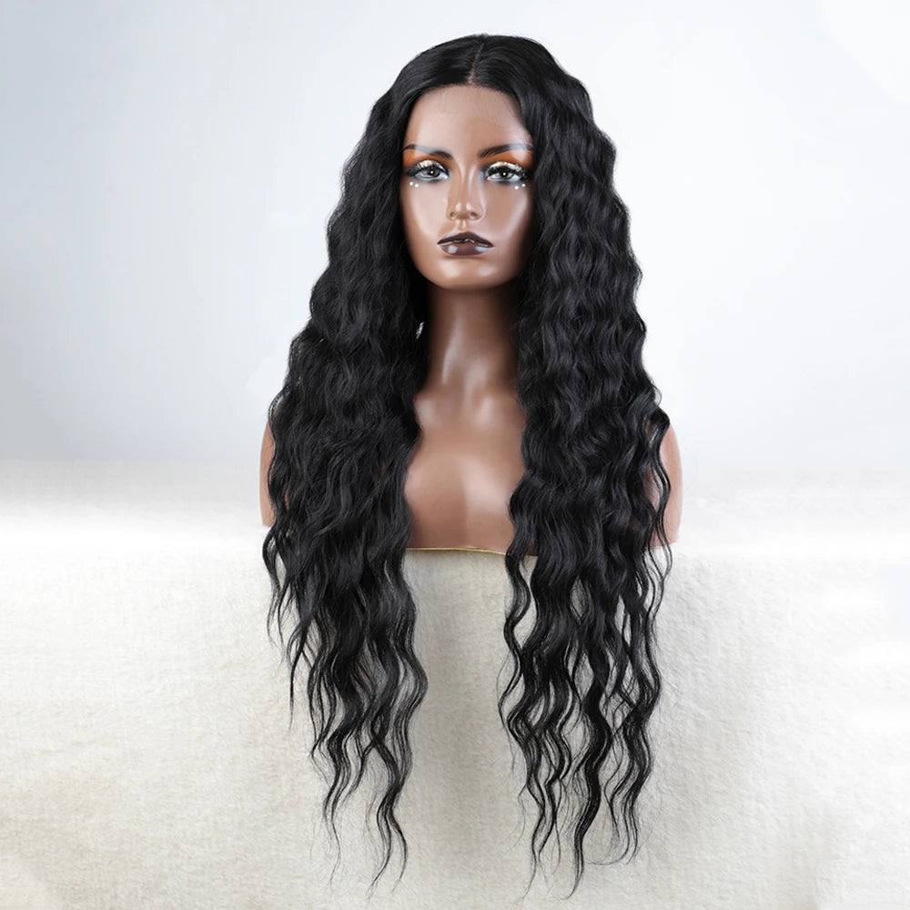 Synthetic Lace Wig Long Deep Wavy Ombre Blonde Brown Lace Wigs For Black Women Heat Resistant Cosplay Wigs