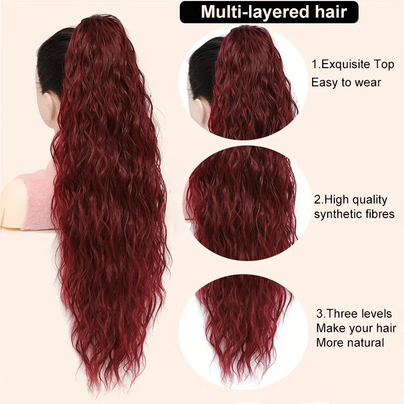 28 Inch Long Ponytail Extension Curly Wavy Claw Clip on Fake Pony Tail Hair Piece Natural Fluffy Synthetic Horse Tail for Women