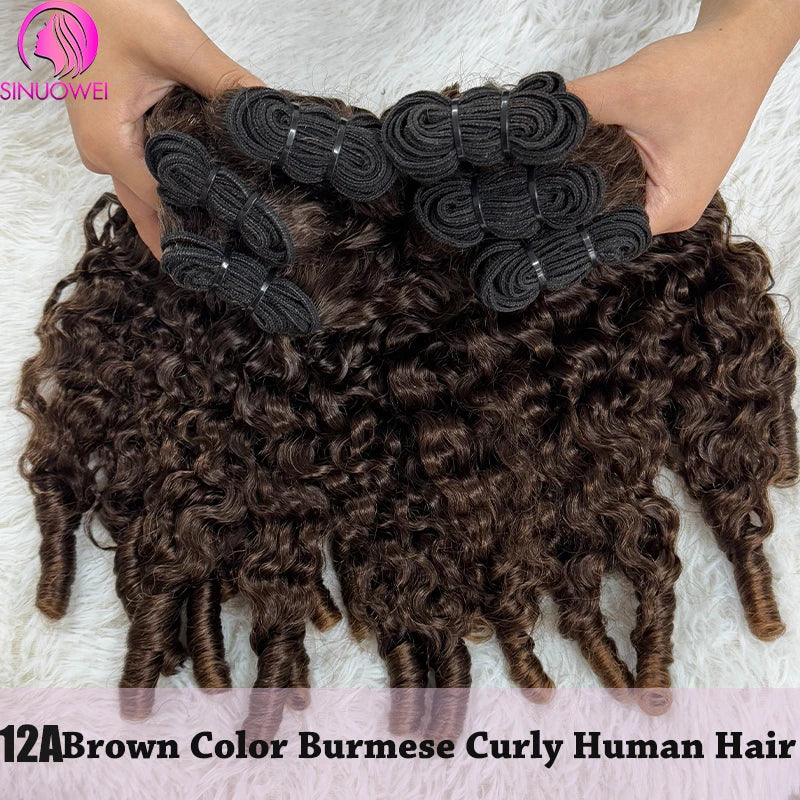 Chocolate Brown Vietnames Curly Hair Bundles 12A Double Drawn Bundles Virgin Remy Hair Extensions Color #4 Curly Bundle