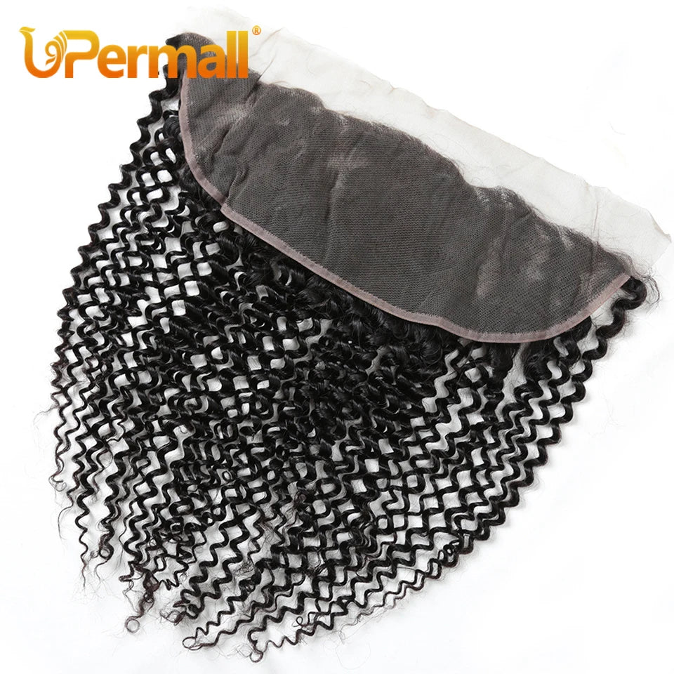 Upermall 2/3/4 Kinky Curly Human Hair Bundles With Frontal HD Transparent 13x4 Brazilian Jerry Curl Weave and Frontals Soft 10A