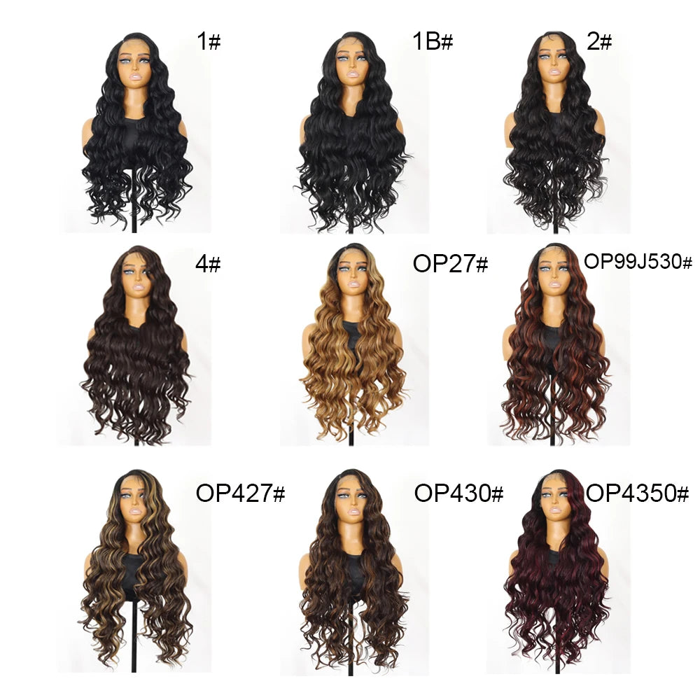 Ombre Highlight Wave Wig for Women Synthetic T-Part Lace Frontal Red Lace 13x5 Black Cosplay Daily Use Hair