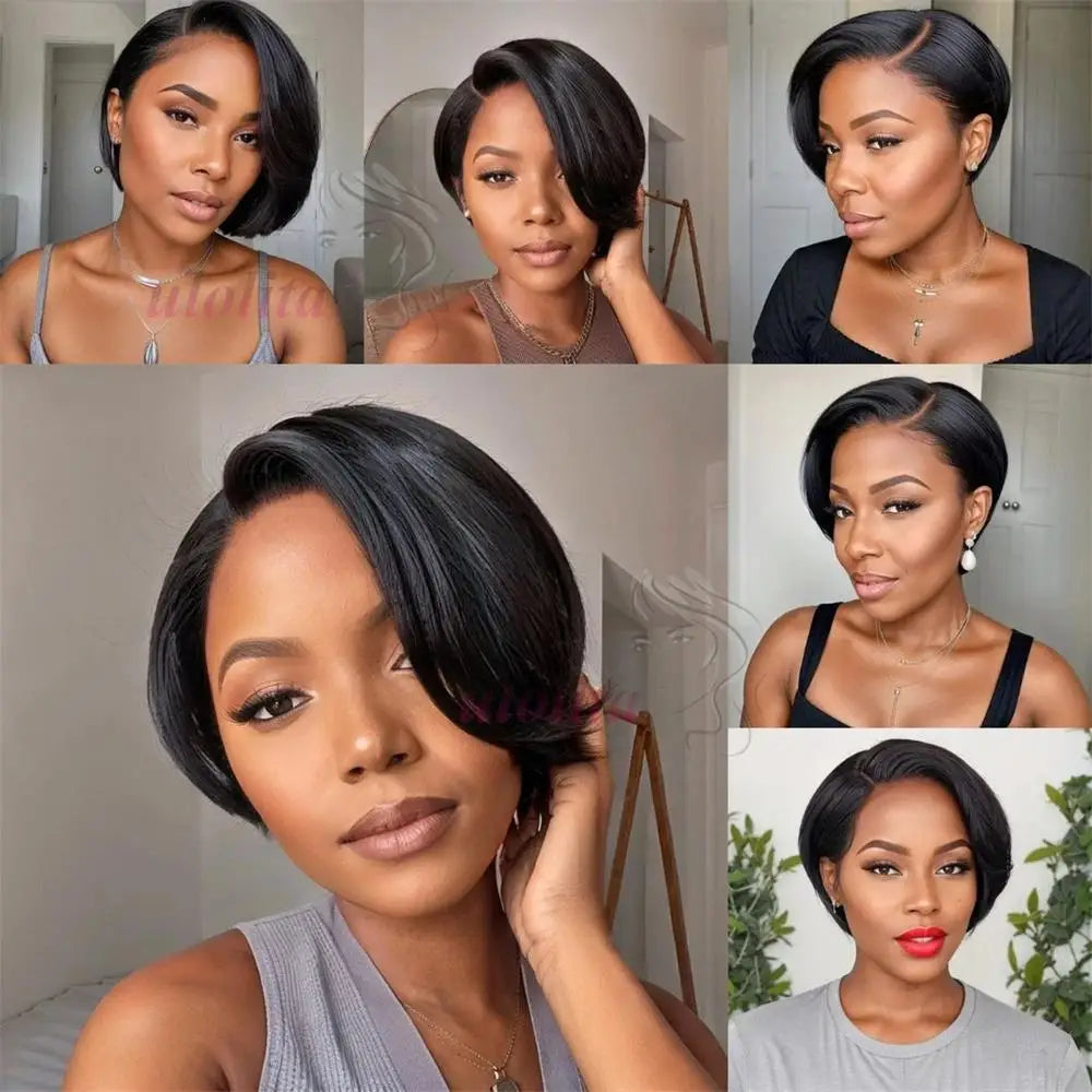 Pixie Cut Wig Brazilian 613 blonde Straight Side Part Wig 13x4 Short Bob HD Transparent Lace Front Human Hair Wig For Women