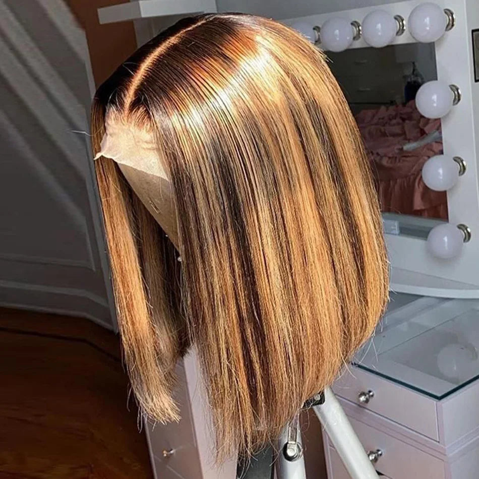 13x4 Lace Frontal Wigs Straight Highlight Lace Front Human Hair Brazilian Hair 13x5x1 Honey Blonde Brown Colored Wigs For Women