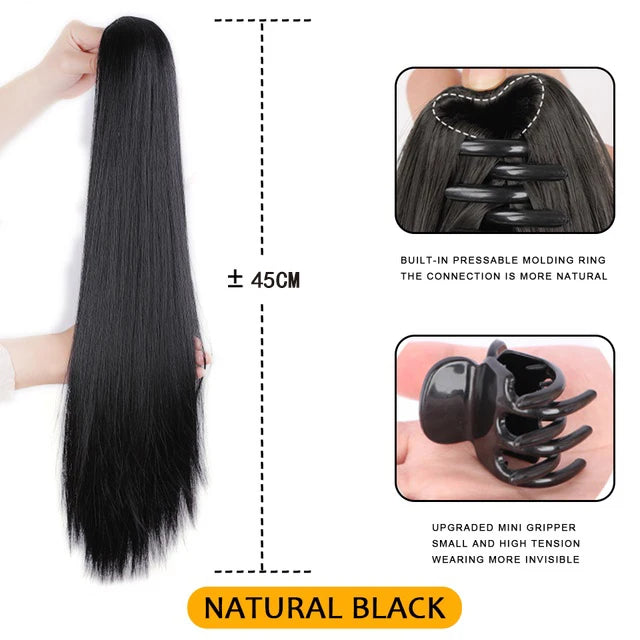 18Inch Synthetic Straight Claw Clip On Ponytail Hair Extension  Ponytail Extension Hair For Women Pony Tail Hair Hairpiece