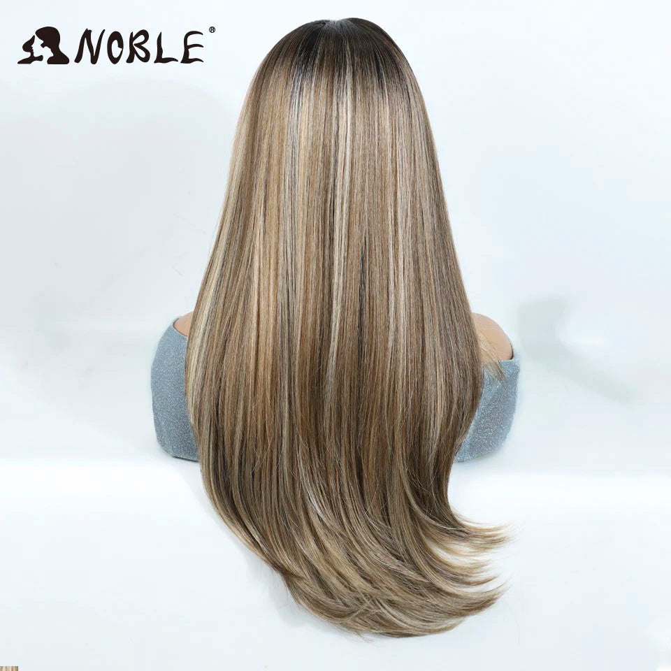 Noble Synthetic Lace Front Wigs For Woman 24 Inch Straight Lace Wig Ombre Brown 6x4 Pre Plucked Pre Cut Wear and Go Glueless Wig