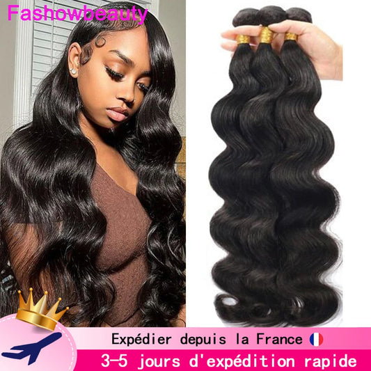 Fashow Body Wave Bundles Brazilian Hair Weave Bundles 1/3/4 PCS Human Hair Bundles Natural Black Color 12-32" Remy Hair Extensio