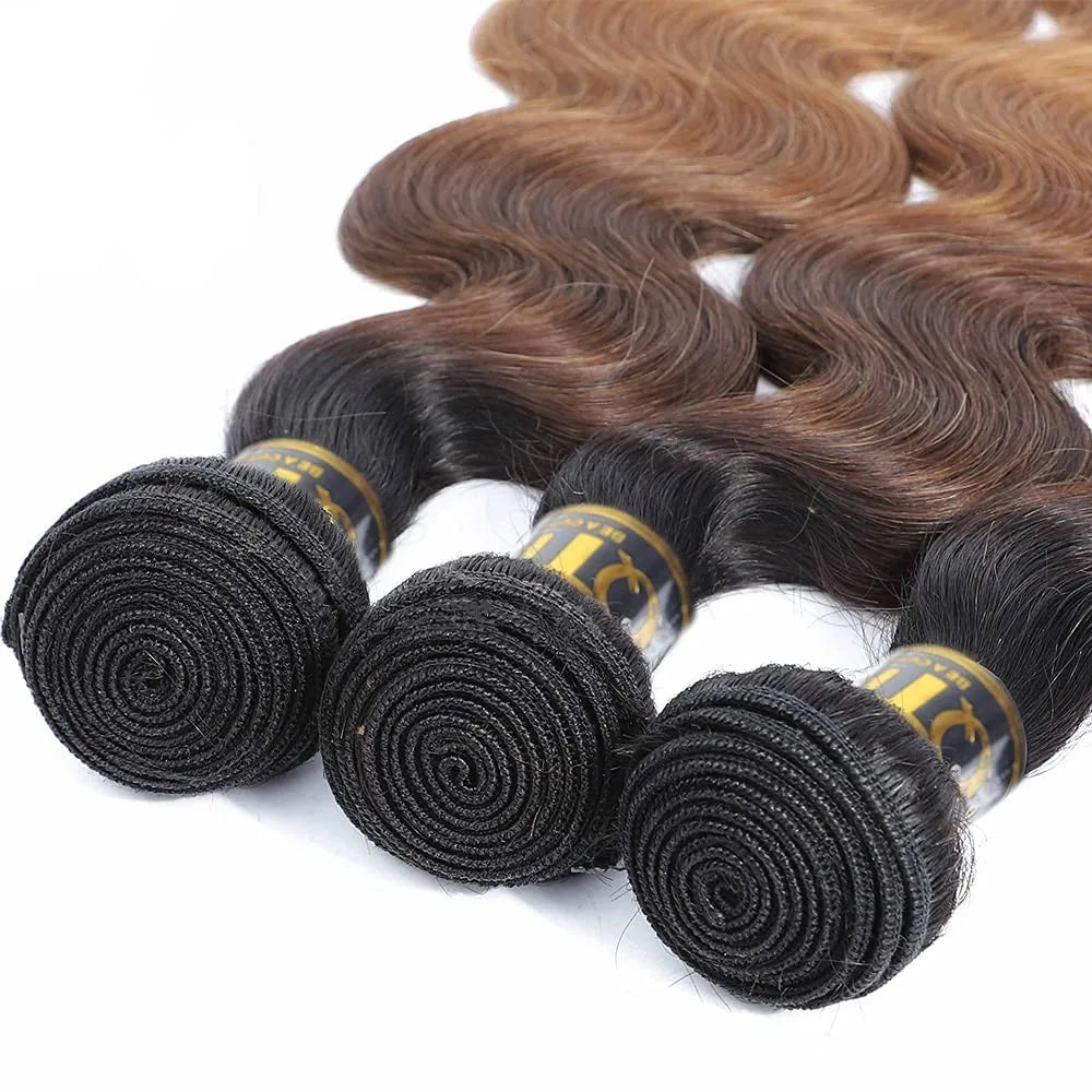 Ombre Color Body Wave Human Hair Bundles With Closure Brazilian Virgin Hair Bundles 1b/4/27 1b/4/30 Hair Weave Bundle Human Hair