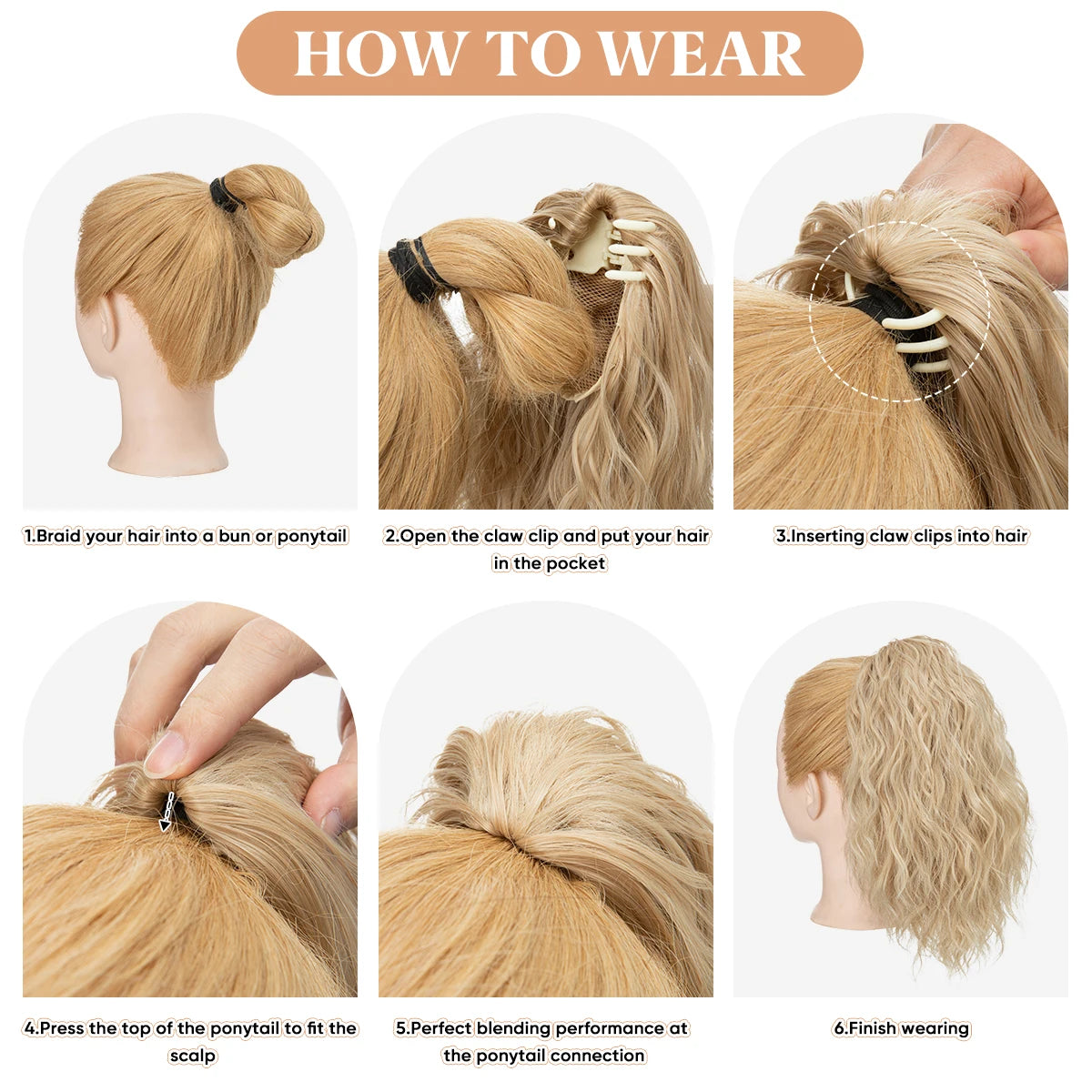 13Inch Premium Synthetic Curly Claw Clip In Ponytail Blonde Brown Short Hairpiece Fake Hair False Pigtail Hair Extensions P064