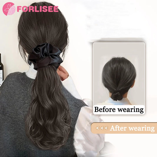 Black Hair Ring Claw Clip Synthetic Autumn And Winter Temperament Korean Style Layered Curly Ponytail Low Tie Natural Ponytail