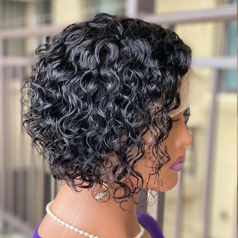 15A High Quality 200% Density Curly Pixie Cut Wigs with 13*4 Frontal Lace Brazilian Virgin Remy Hair Natural Short Hair Style