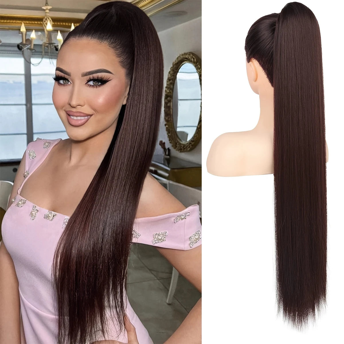 36 inch Long Ponytail Hair Extensions Drawstring Ponytail Synthetic Ponytail Soft Clip-In Hair Extensions Ponytail Women's