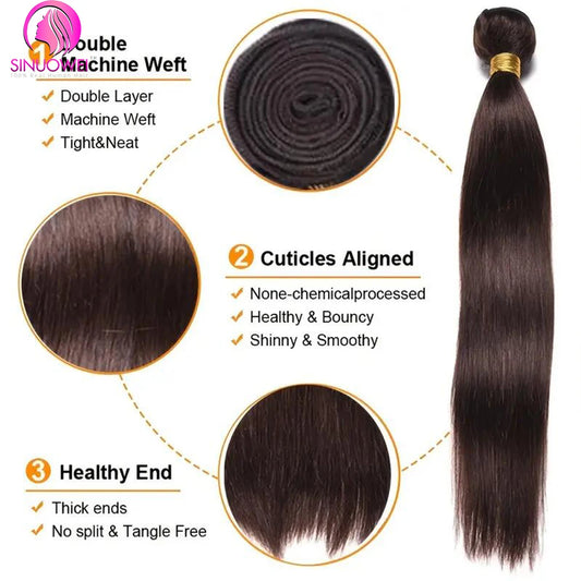 #2 Hair Bundles 1/3/4 Pcs Darkest Brown Colored Peruvian Human Hair Weaving Extensions 32 34 Inch Brazilian Hair Bundles Cheap