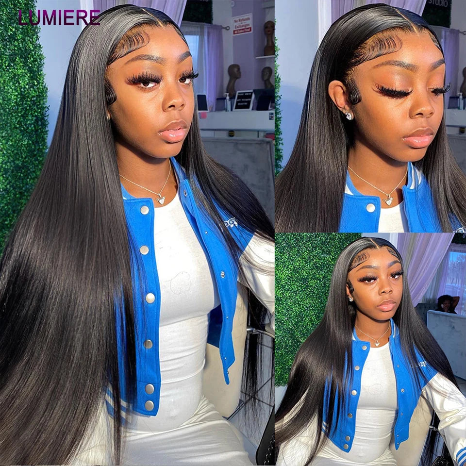 Raw Indian Bone Straight Bundles with HD Transparent Lace Closure 5x5 6x6 Frontal And Bundles 30 40 Inche Human Hair Double Weft