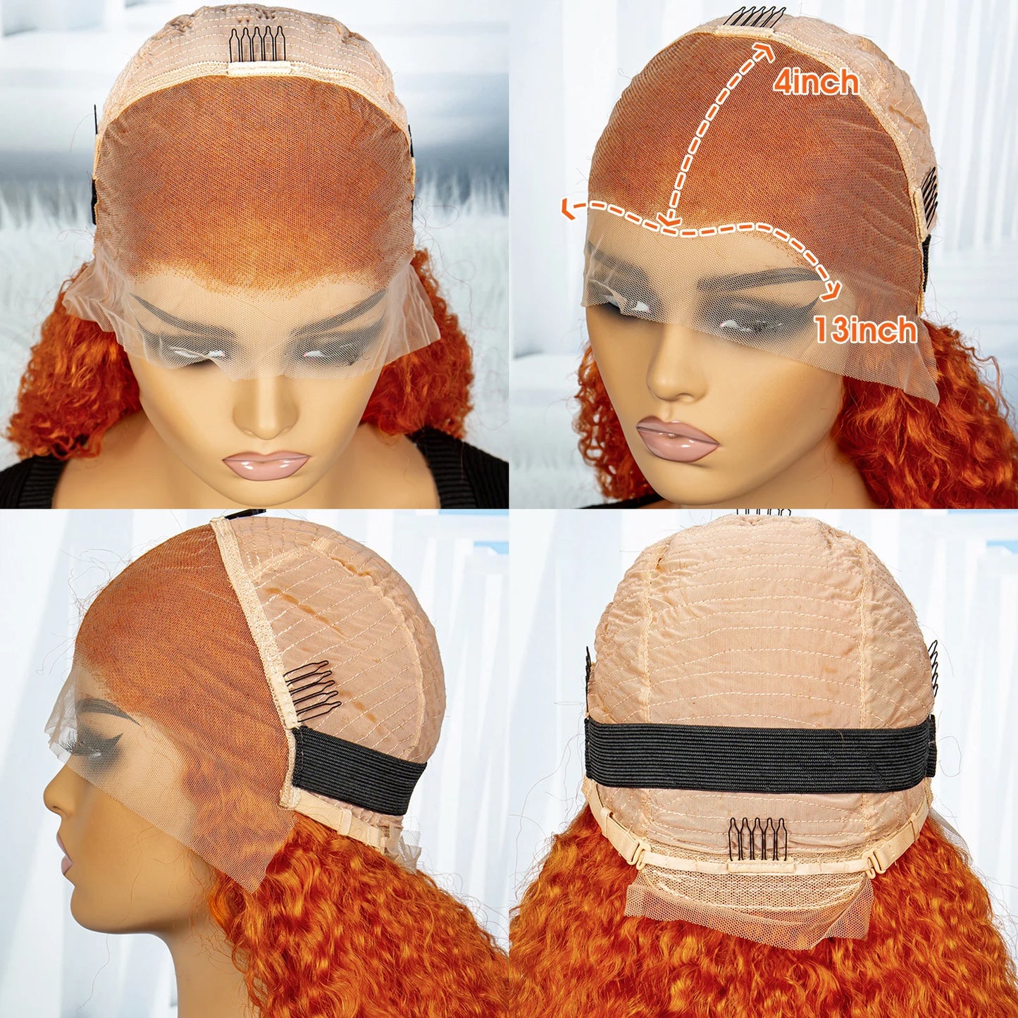12A Double Drawn 350# Ginger Orange Spring Bouncy Curly Human Hair Wigs 13x4 Lace Frontal Curly Hair Wigs 250% Density for Women