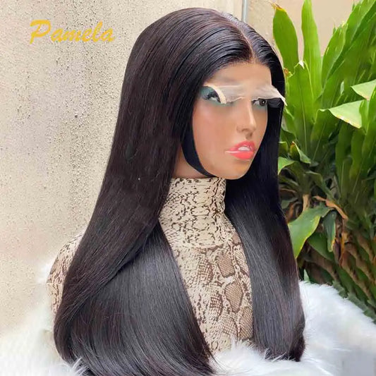 400% Density Double Drawn Glueless Wig Human Hair Ready To Go Bone Straight 13X6 HD Transparent Lace Frontal Wig Bleached Knots