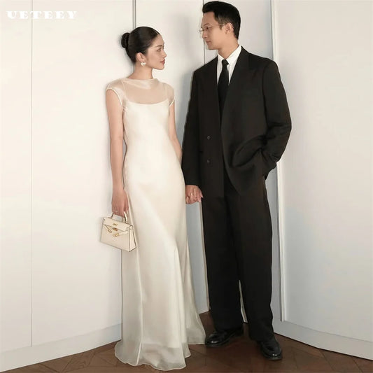 UETEEY Customized Korea Simple Elegant Satin And Tulle Mermaid Wedding Dress For Women Open Back Court Train Bridal Gown