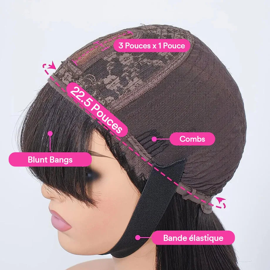 Straight 3X1 Middle Part Lace Realistic Look Fake Scalp Wig Brazilian Wig Straight Fringe Human Hair With Bangs For Women