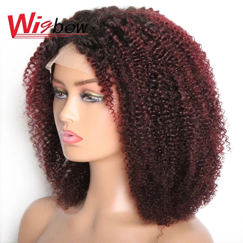 Ombre Human Hair 4x4 Closure Wig For Women Brazilian Hair Short Human Curly Wigs Mid Part Lace Wigs With Pre-Plucked T1B/27/30